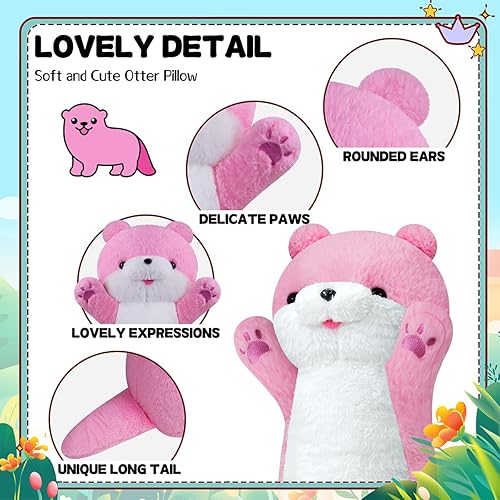 Miniatura 2 de Almohada de felpa de nutria larga, almohada de nutria gigante con peso de 26 pulgadas, lindo peluche de nutria marina, suave nutria bebé, juguetes
