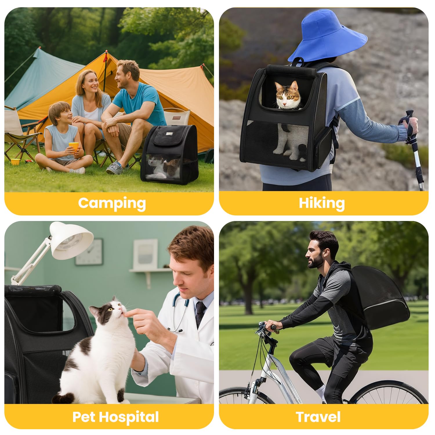 Conlun Sac à Dos Transport Chat et Sac à Dos Chien pour Petits Chiens et Chats jusqu'à 7kg, Sac à Dos pour Chien Pliable avec Fenêtres en Maille sur 3 côtés pour Voyages et randonnées,Noir