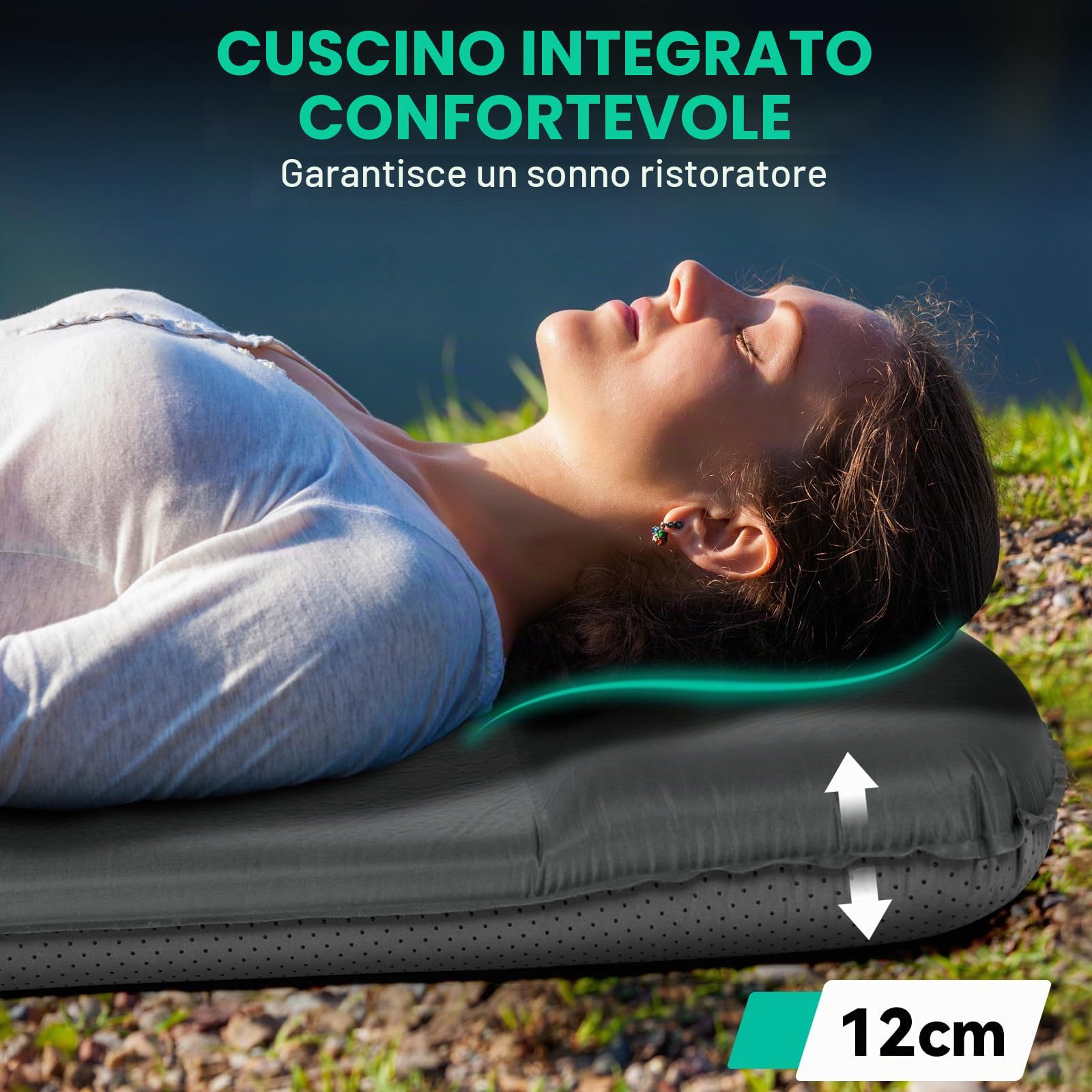 HIKENTURE Materassino autogonfiabile, spessore 8 cm, in gommapiuma, materasso ad aria autogonfiabile, comodo tappetino per dormire per esterni, tenda, escursionismo A1