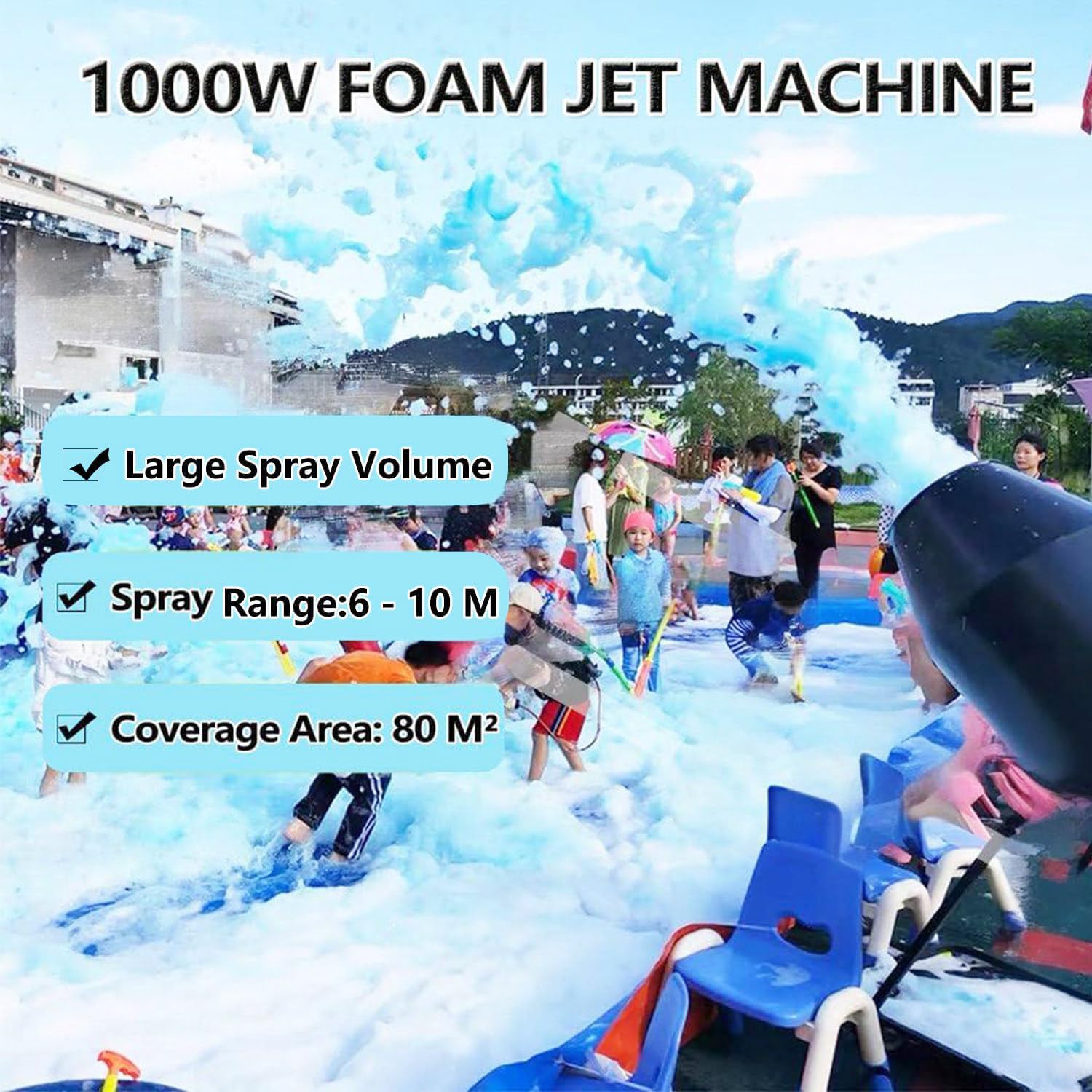 Máquina eléctrica de cañón de espuma con ángulo y volumen ajustables para piscinas y fiestas acuáticas