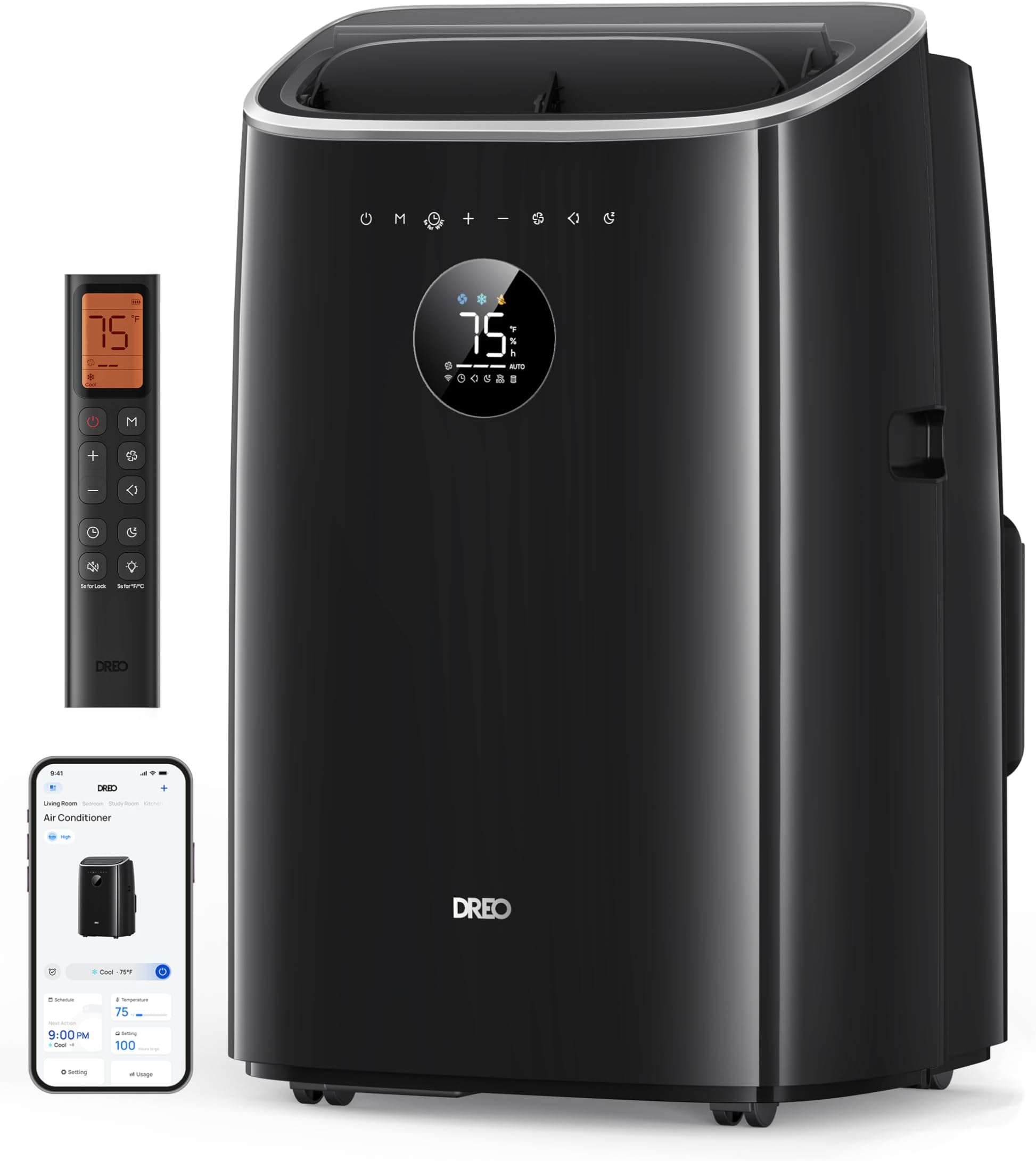 DREO Portable Air Conditioners, 6000 BTU (DOE) AC Unit for Bedroom with Drainage-free Cooling, 3-in-1 with Fan & Dehumidifier, Touch/APP/Voice/Remote, 24h Timer, Smart Floor AC for Room Indoors