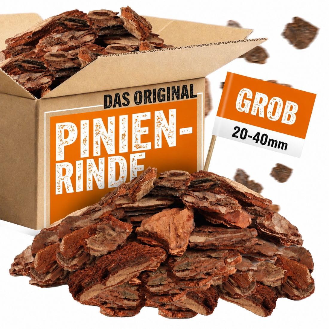 Pinienrinde grob 20–40 mm 140L (2x70L) Premium Pinienmulch aus Mittelmeerkiefer – Dekorativer Rindenmulch mit angenehmem Duft – Für besseren Luft- & Wasserhaushalt im Boden und Gartenbeet