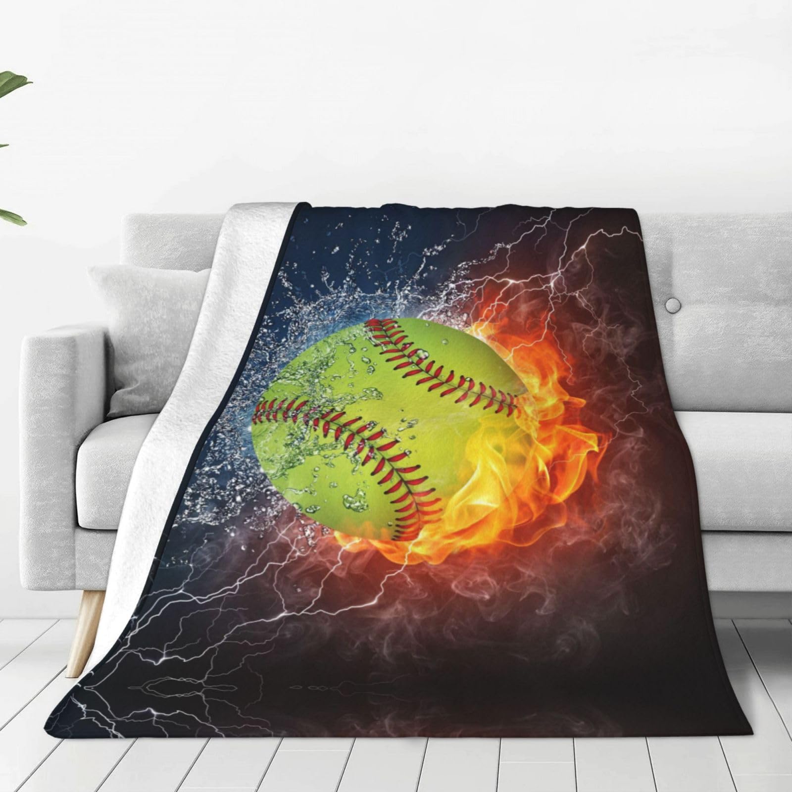 Couverture polaire softball en flanelle douce de 152x127 cm pour lit et canapé