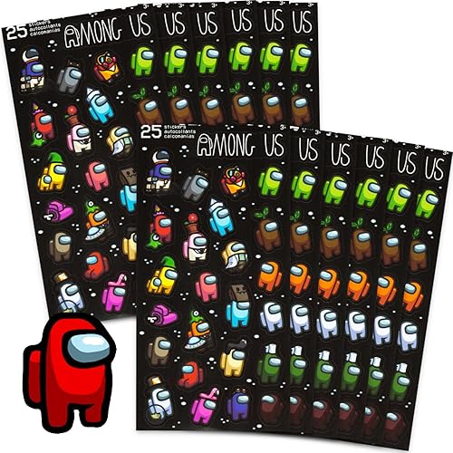 P.M.I. Among Us Party Favors for Boys & Girls Bundle ~ 12 Pack Among Us Sticker Sheets for Kids Birthday Party Goodie Bags | Among Us Party Supplies