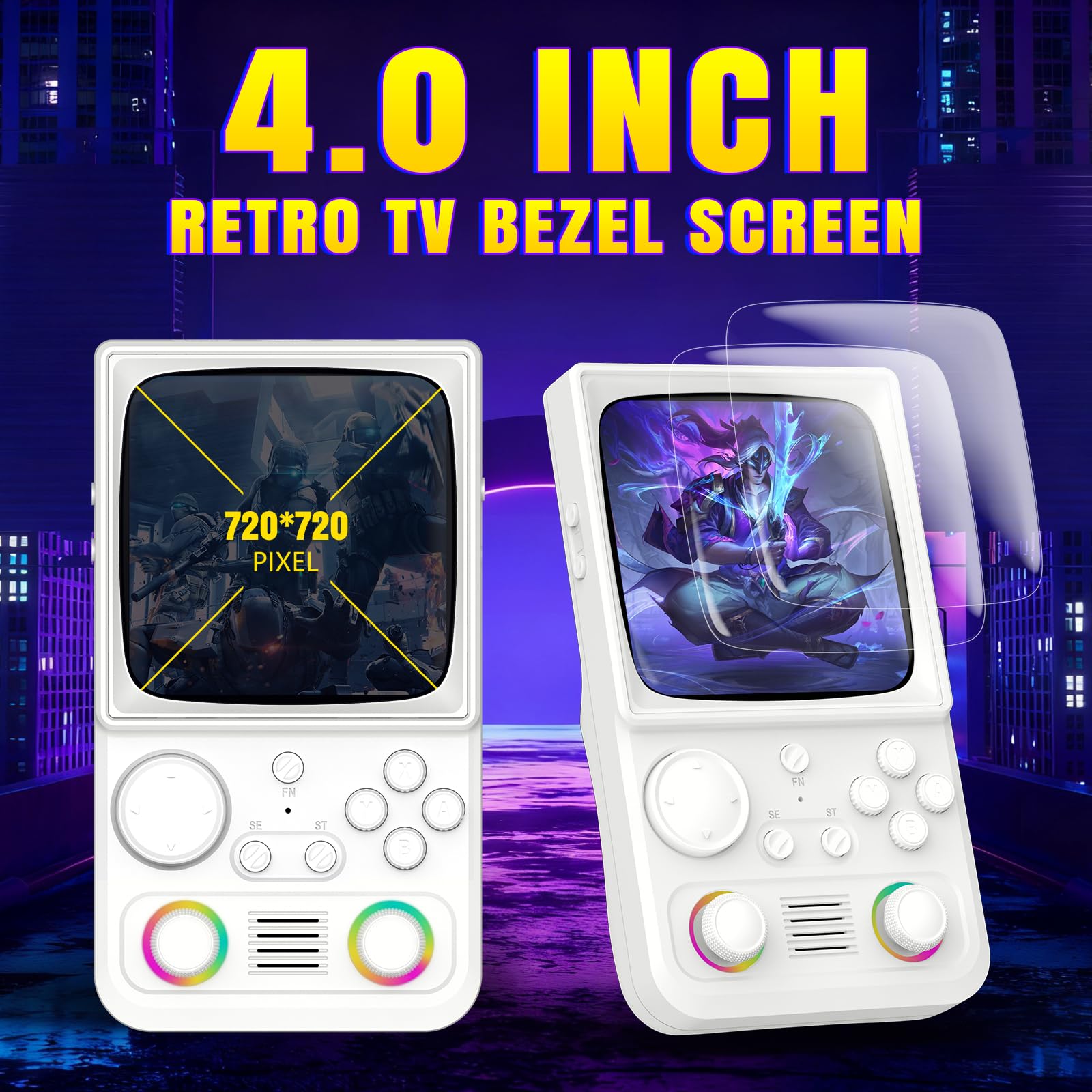 Mano retro mejorada con 4000 mAh, IPS de 4.0 pulgadas, lucha WiFi, OTG, funda portátil, grano de madera marrón