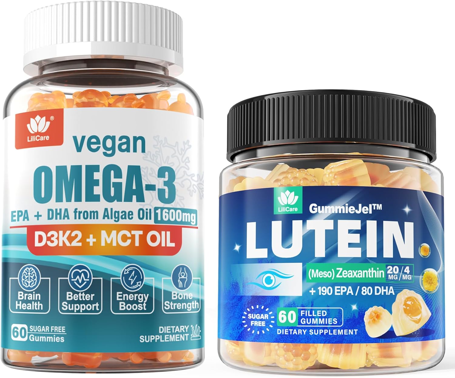 LILICARE Sugar Free Lutein 20mg 40mg & Vegan Omega3 Gummies 1280mg