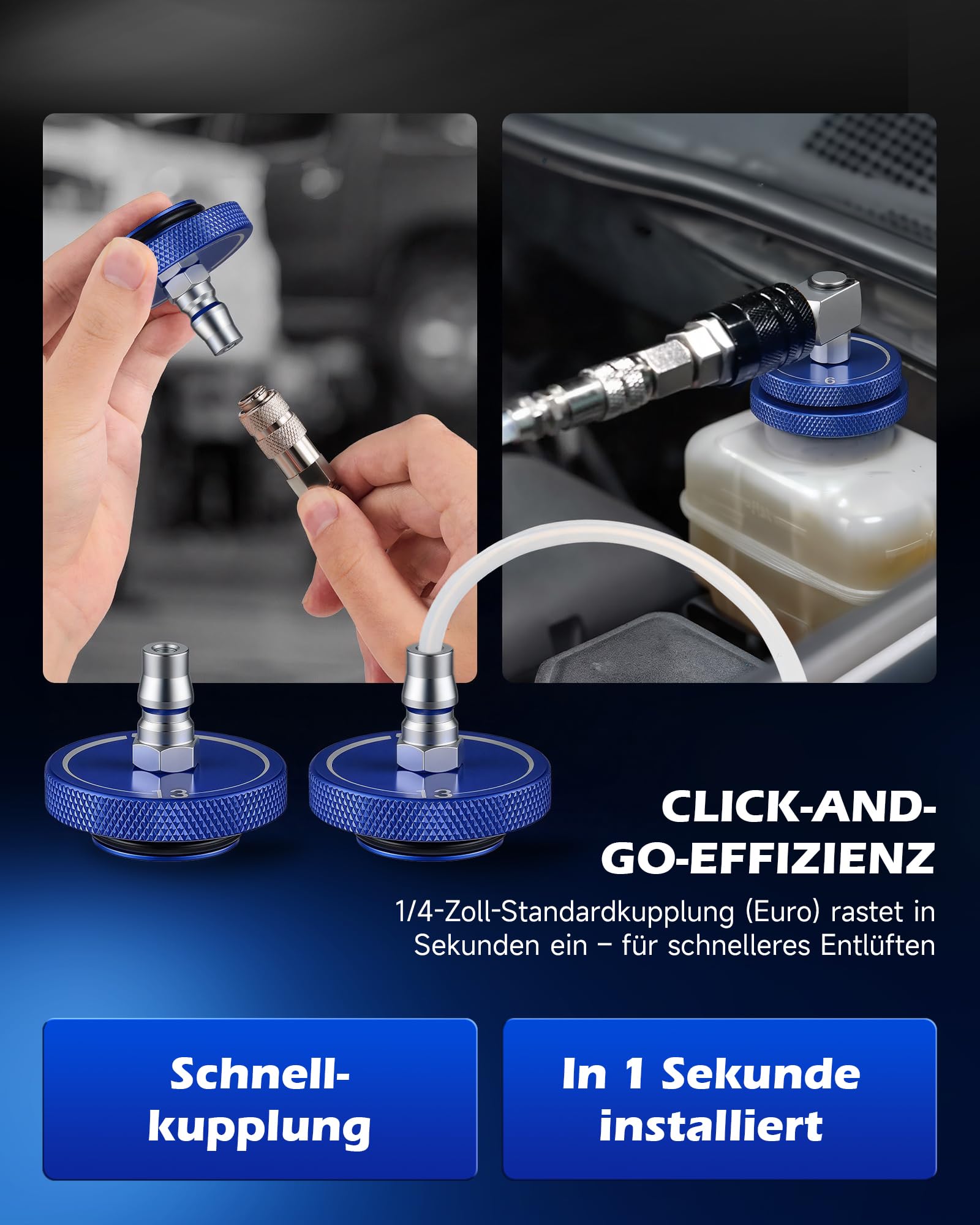 Orion Motor Tech 23-TLG. Bremsenentlüftungsgerät Adapter-Set, Bremsenentlüfter Set aus Aluminium mit Schnellkupplung, kompatibel mit Mercedes-Benz BMW Audi Tesla Ford