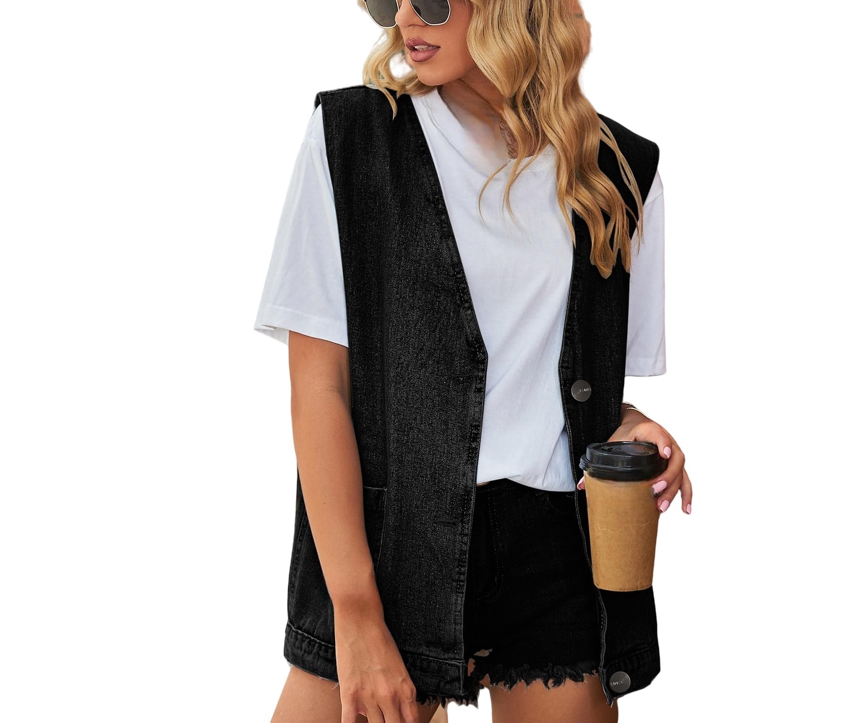 Gilet Jeans Donna,Gilet In Denim Da Donna Senza Maniche Scollo A V Profondo con Bottoni Canottiere Da Donna Gilet In Denim Oversize Giacche con Tasche Gilet In Denim Da Donna Vintage Streetwear Nuov
