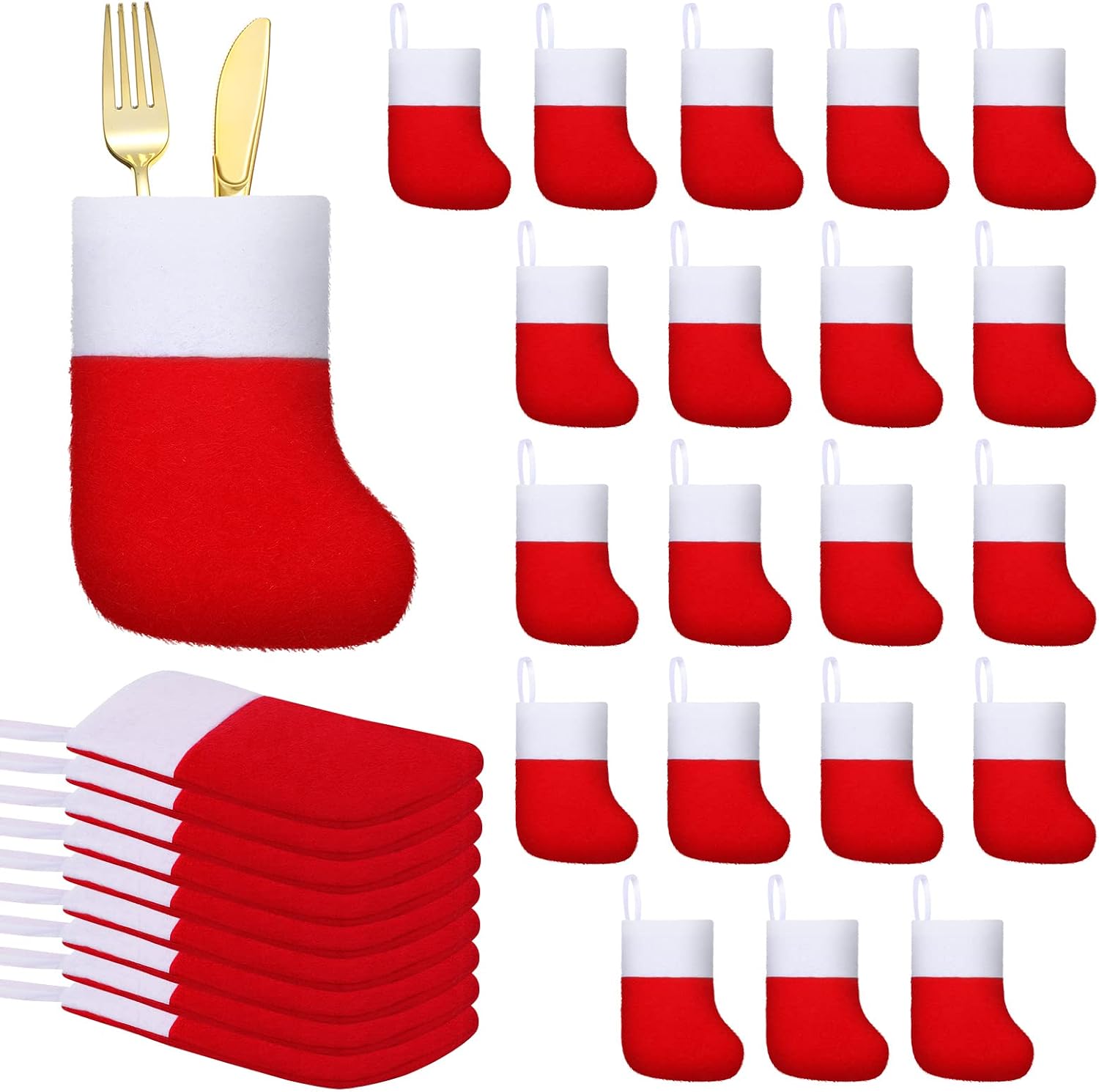 Leitee 30 Pcs Christmas Mini Stockings Felt Fabric Small Christmas Stockings Red Gift Card Tree Holder for Xmas Party Holiday Gifts Ornaments