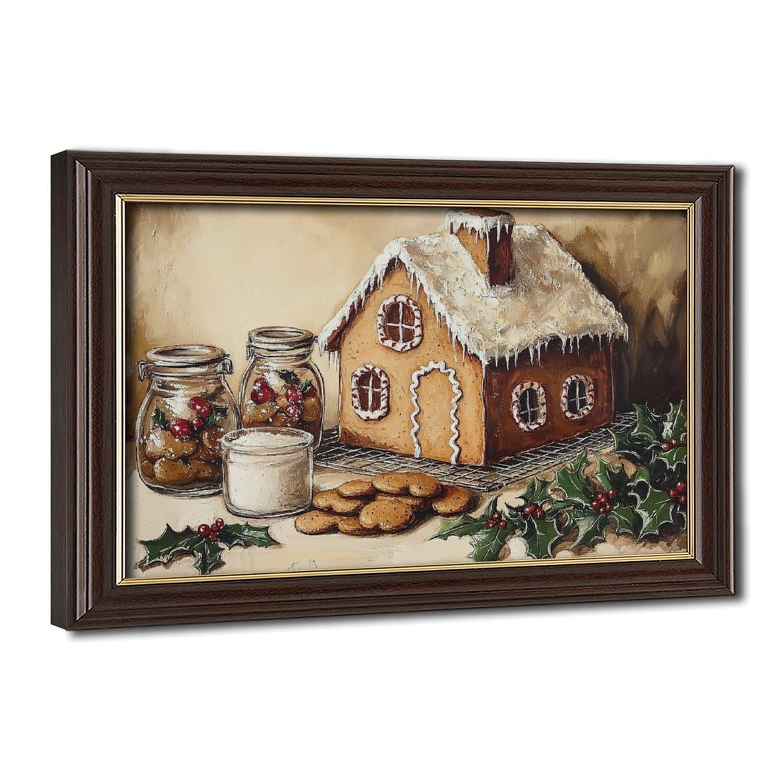Bareronor Mokume Gane Frame-Style Vintage Gingerbread House Canvas Poster For Bedroom Decor Gift