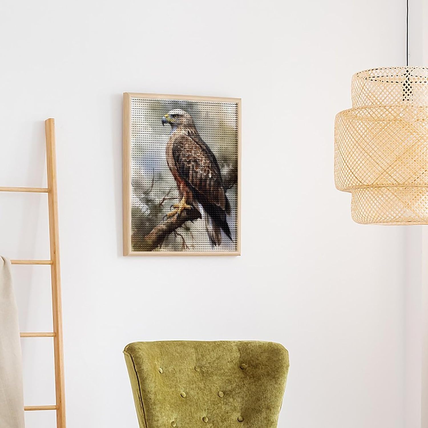 Diamond Painting Kits for Adults Watercolor of Hawk Sitting in The Tree Full Drill Diamond Dots Paintings Diamond Art Kits DIY 5D Diamond Painting Kits for Home Wall Decor 16"x20"