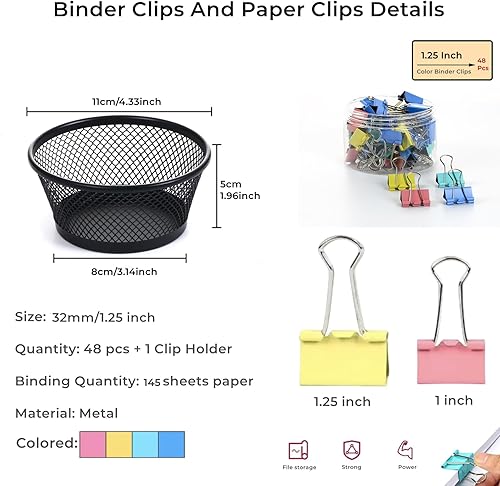 Miniatura 3 de Clips para carpeta, 48 clips de papel de 1.25 pulgadas, 1-14 con dispensador de clips de papel para escritorio, abrazaderas de papel organizador