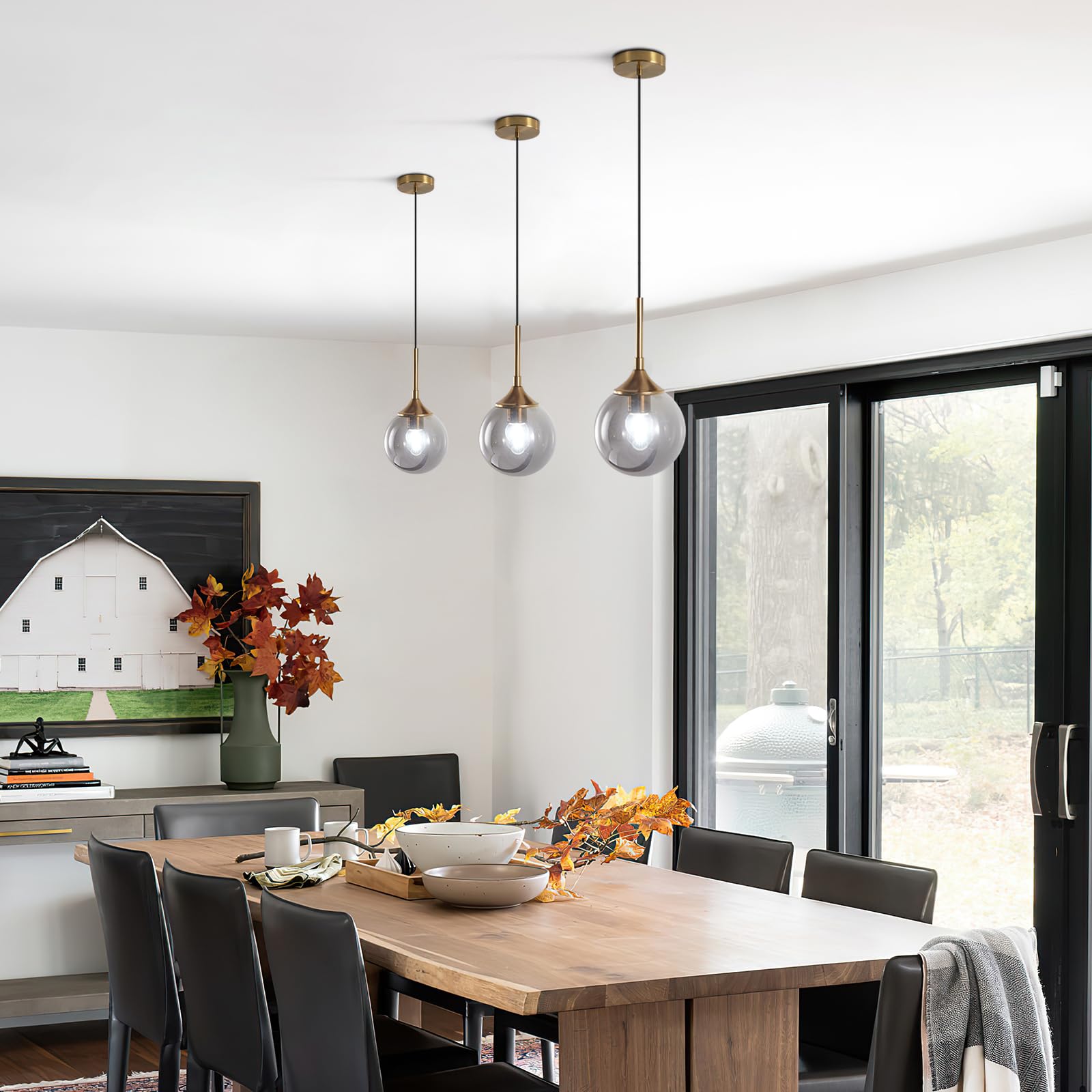 KCO Lampada a Sospensione Globo di Vetro Moderno Lampada a 1 Luce Grigio Fumo Luce a Sospensione Oro Regolabile Metà Secolo Apparecchio di Illuminazione per Interni Camera da Letto Bar sala da Pranzo