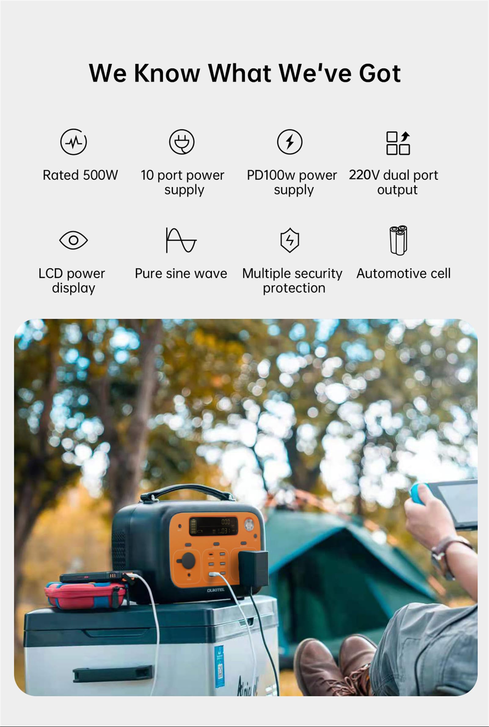 Centrale électrique Portable 500 W (crête 1000 W), Alimentation par Batterie de Secours 505 Wh avec Onde sinusoïdale Pure, Prises 110 V/220 V CA, générateur Solaire pour Camping en