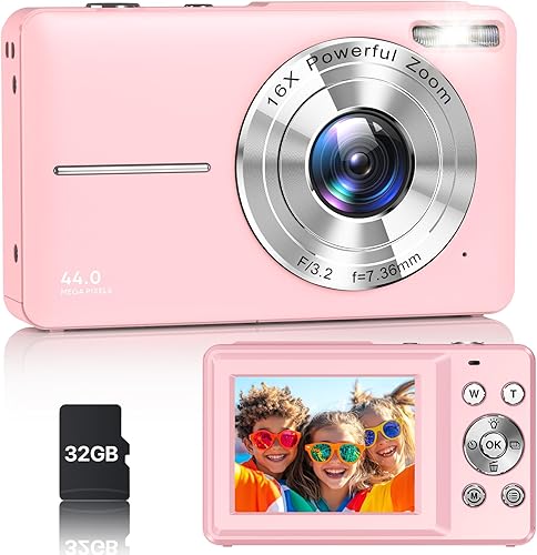 Cámara digital, última cámara digital FHD 1080P para adolescentes con tarjeta SD, cámaras antisacudida de punto y disparo portátiles, cámaras
