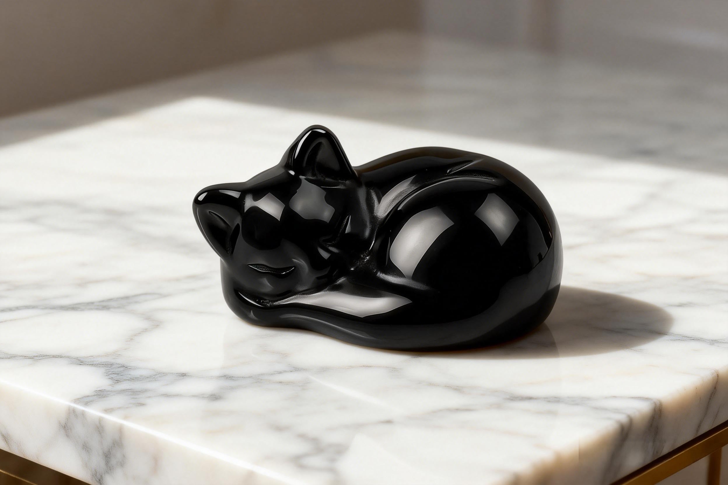 MINWEGI Black Cat Ornament - Handmade Obsidian Cat Figurine for Home Decor, Elegant Black Cat Statue Gift for Cat Lovers (3.8 CM)