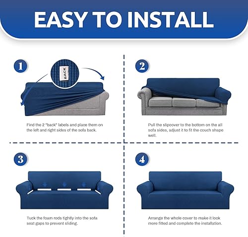 Miniatura 7 de KEKUOU - Funda elástica para sofá de 3 plazas (de 79 a 94pulgadas), protector de muebles de 3 asientos con parte inferior elástica para niños o