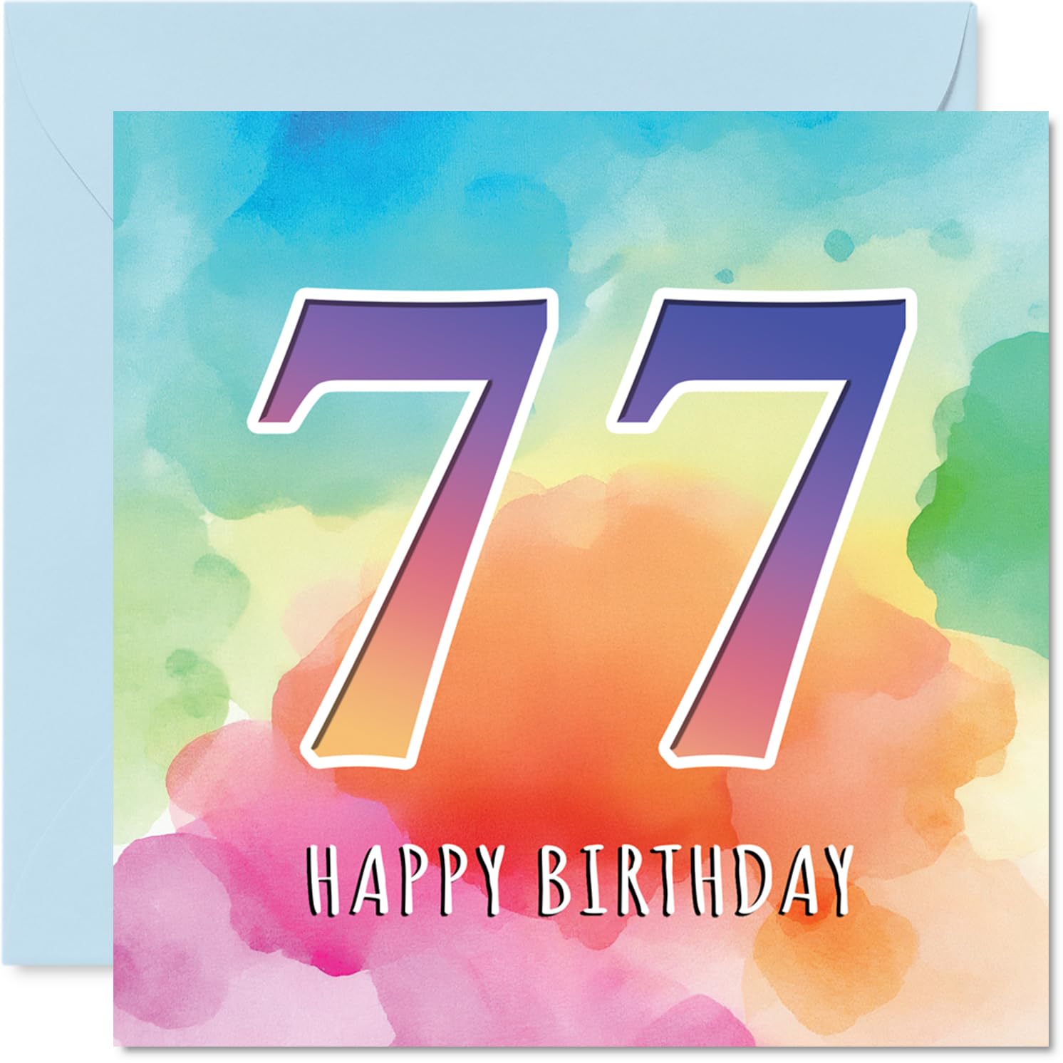77th Birthday Cards for Women and Men, Colourful Watercolour Age