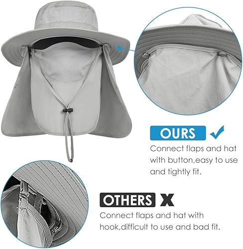 Miniatura 5 de IYEBRAO - Sombrero de sol para hombre al aire libre con solapa para el cuello, protección UV, ala ancha, sombrero de pesca para senderismo, safari,