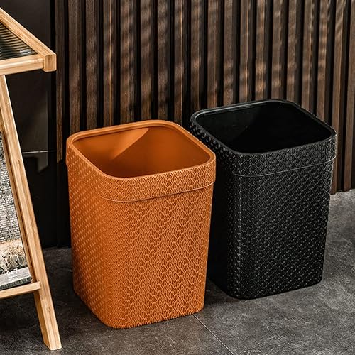 Miniatura 4 de LIFKOME Cubo de basura de ratán de imitación de habitación, Cubo de basura de plástico con anillo de prensado, Papelera de plástico vintage,