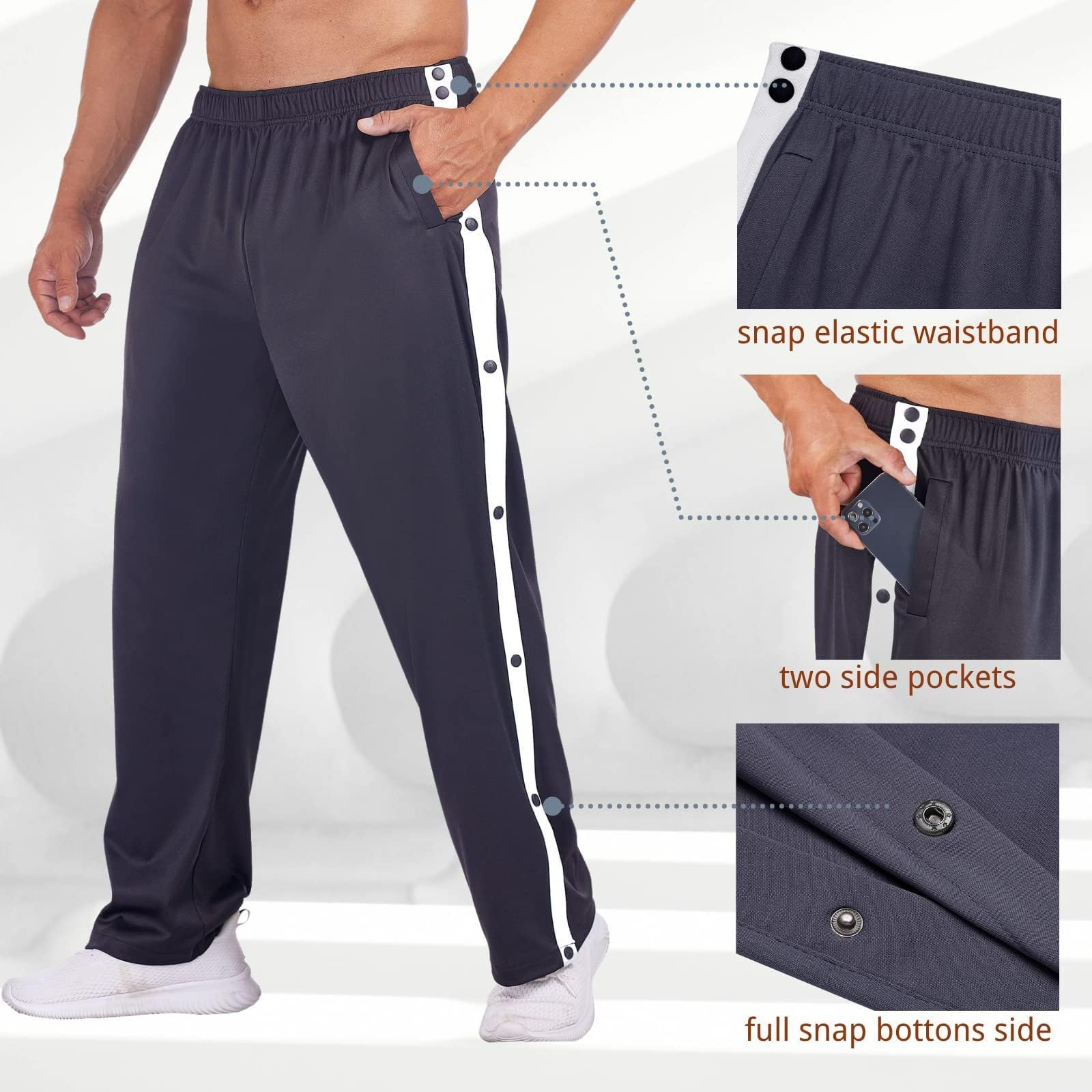 Deyeek Pantaloni da Jogging, Pantaloni da Riabilitazione da Uomo con abbottonatura Laterale per Aprire i Pantaloni da Allenamento, Pantaloni Sportivi postoperatori