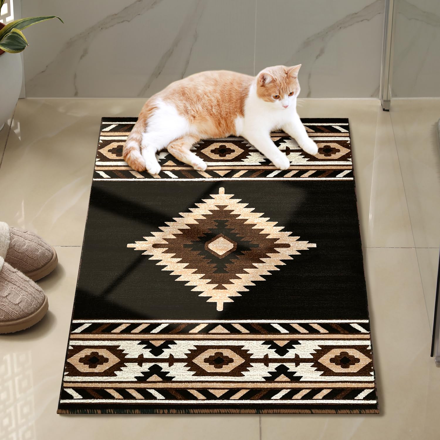 YHSF Southwestern Area Rug - Anti Static, Washable, Soft Native American Tribal Floor Rugs for Living Room, Bedroom, Hallways, and More -