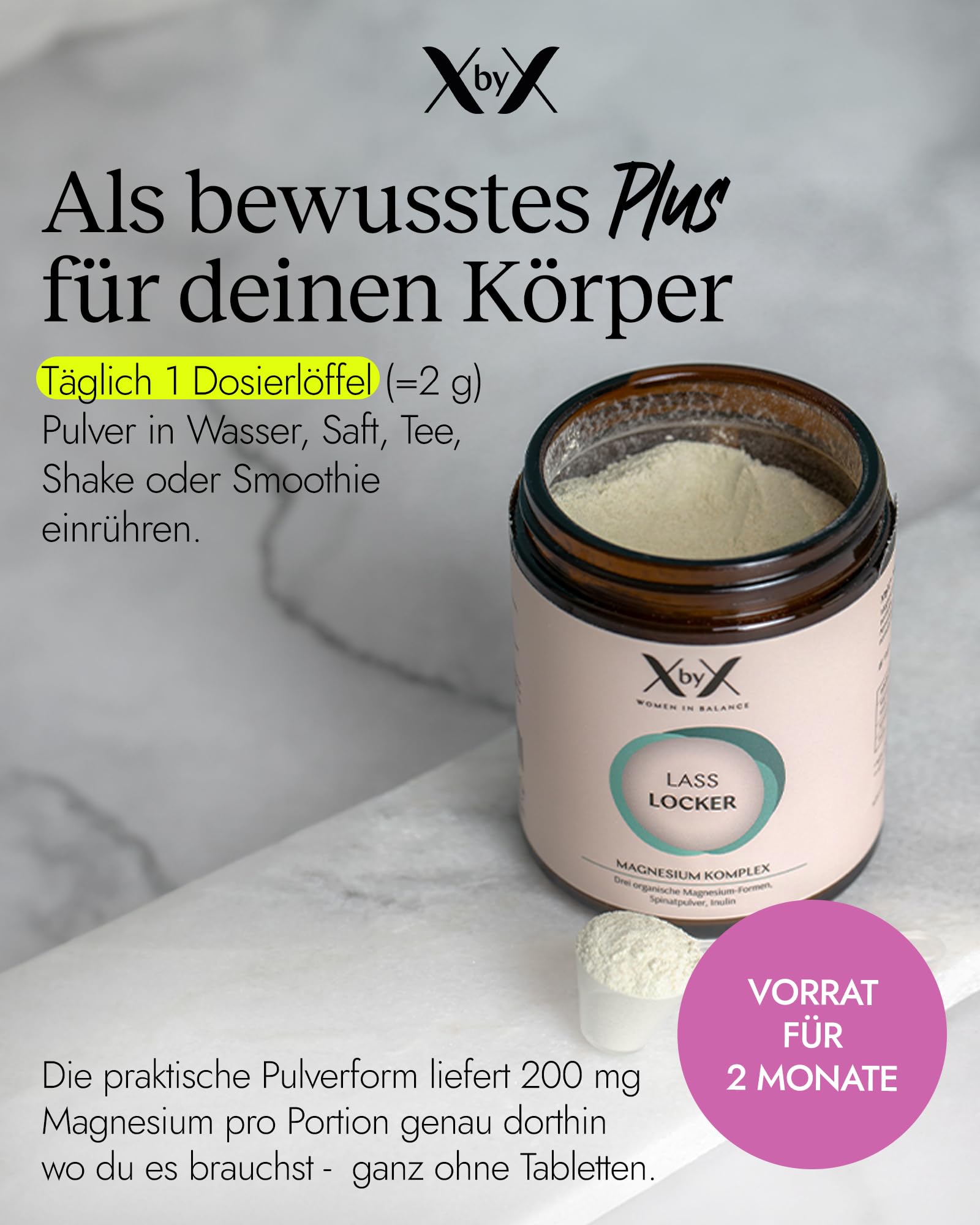 XbyX Lass Locker 3er Set 360 g | 180 Portionen | Magnesium Pulver für Energie, Muskeln & Knochen | Dreifach Magnesium Komplex - Glycinat, Malat, Citrat | Ohne Süßungsmittel | Aus Deutschland