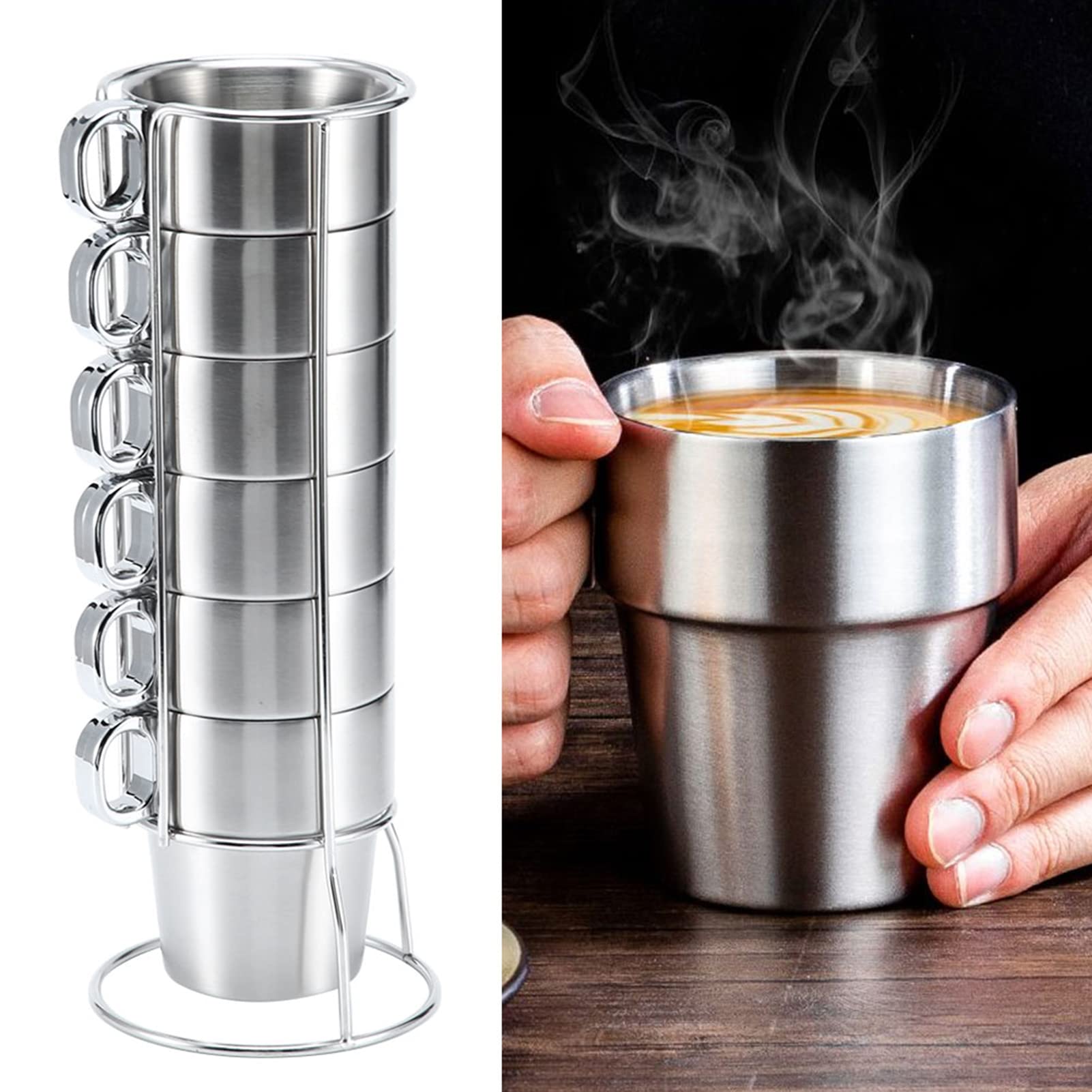 Edelstahl Kaffeebecher Set, Doppelwandig, 6 Stück