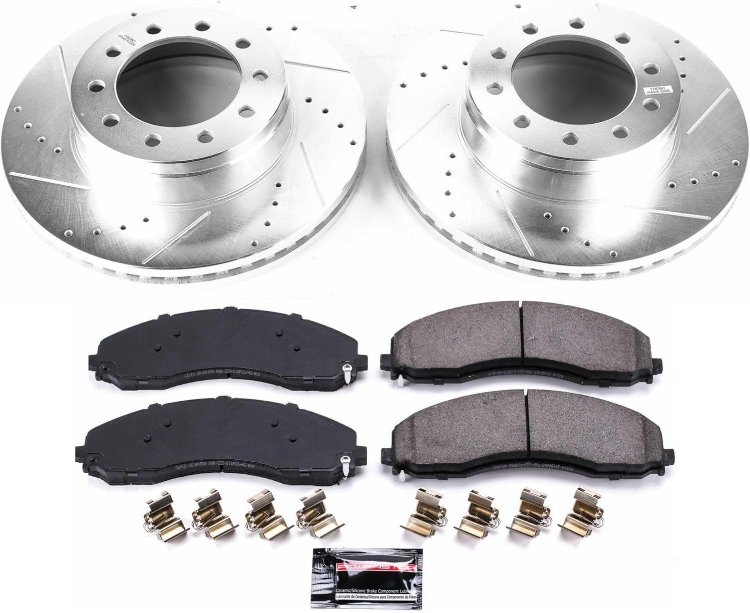 PowerStop Front Brake Kit For Ford F-450 Super Duty 2017-24 |F-550 Super Duty 2017-24 - Truck & Tow Carbon Fiber Ceramic Brake Pads + Drilled & Slotted Rotors Upgrade, K7422-36