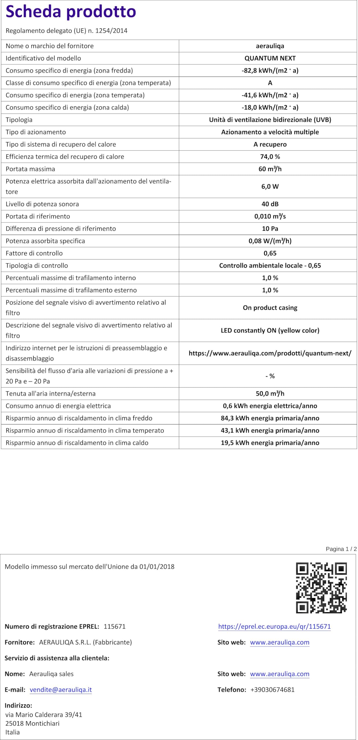 Aerauliqa Quantum Next 100 - Ventilazione Meccanica Controllata Decentralizzata, Recupero Calore, Ø100mm, Bianco - Foto 2