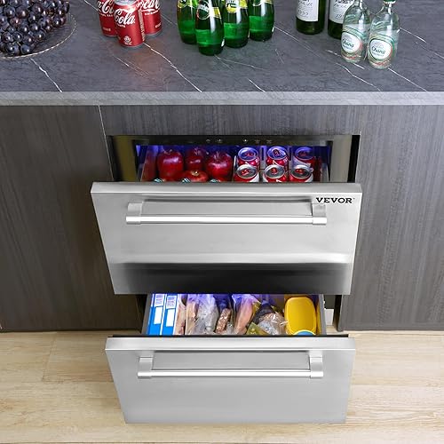 Miniatura 8 de VEVOR Refrigerador bajo encimera de 24 pulgadas, refrigerador de 2 cajones con diferentes temperaturas, capacidad de 4.87 pies cúbicos, impermeable,