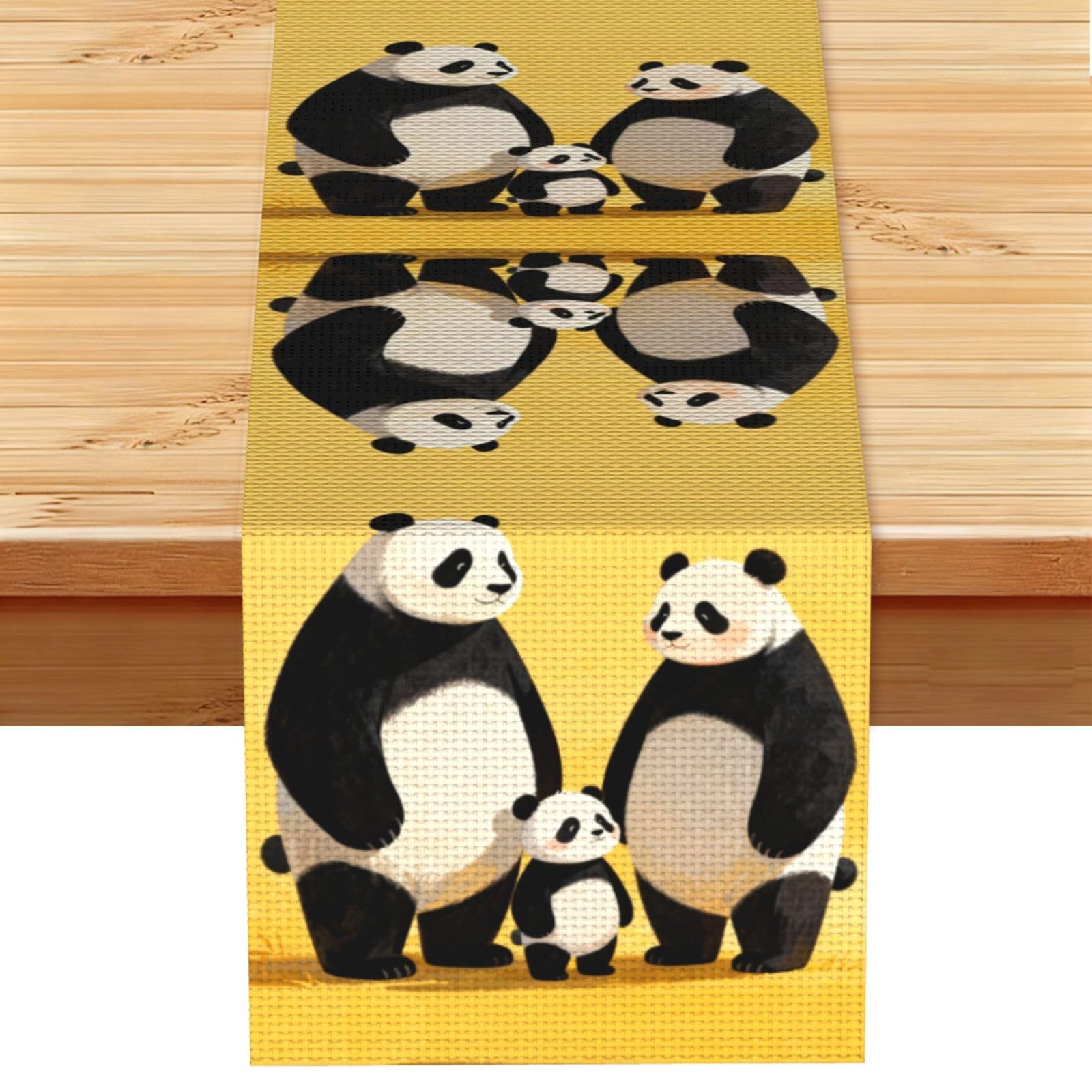 Panda Family Linen Look Table Runner 13x72-Wrinkle Resistant Farmhouse Style for Dining Table Decor