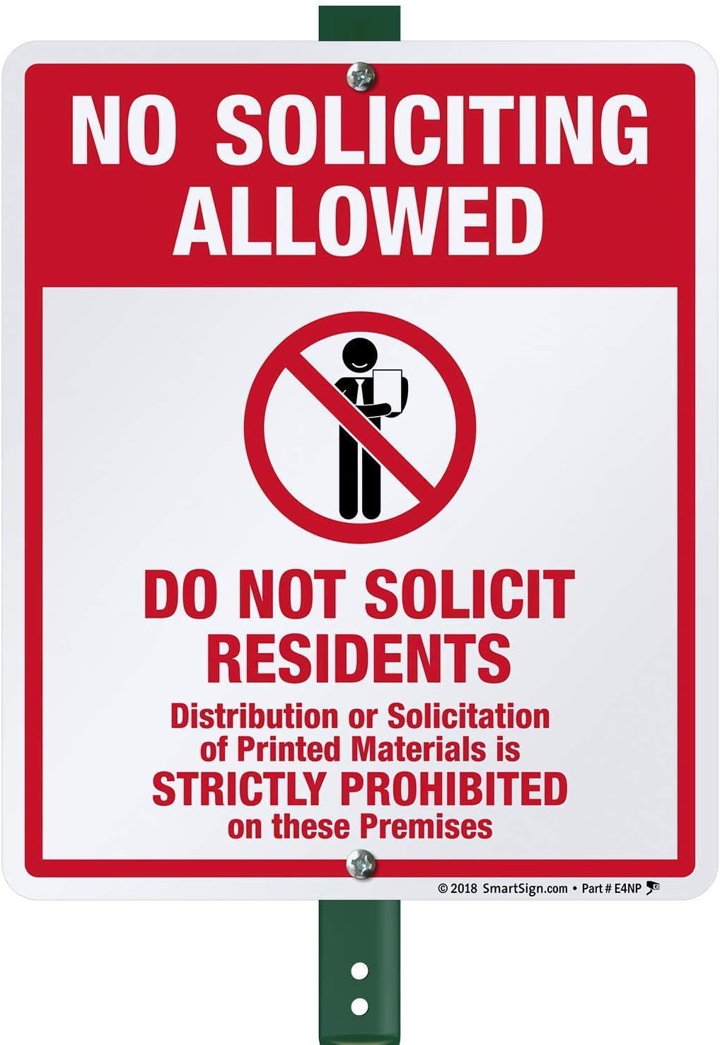 SmartSign 12" x 10" 'No Soliciting Allowed Do Not Solicit Residents, Distribution Strictly Prohibited' Yard Sign with 3 ft Stake, 40 mil Laminated Aluminum, Red/Black/White, USA-Made