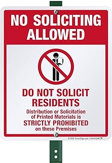 SmartSign 12" x 10" 'No Soliciting Allowed Do Not Solicit Residents, Distribution Strictly Prohibited' Yard Sign with 3 ft Stake, 40 mil Laminated Aluminum, Red/Black/White, USA-Made