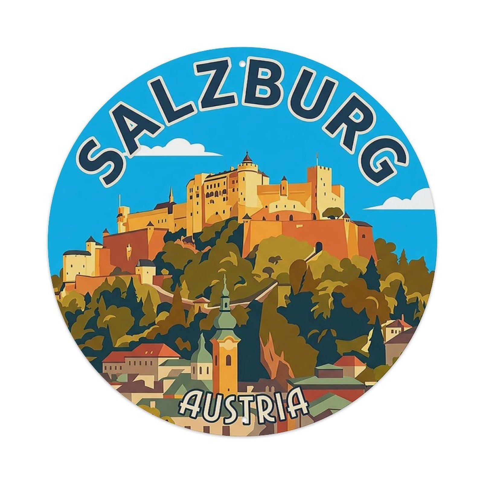 Retro Travel Austria Salzburg Vintage Metal Tin Sign Plaque Wall Decor for Cafe, Club Bar, Office, Garden Metal Poster 8x8Inch