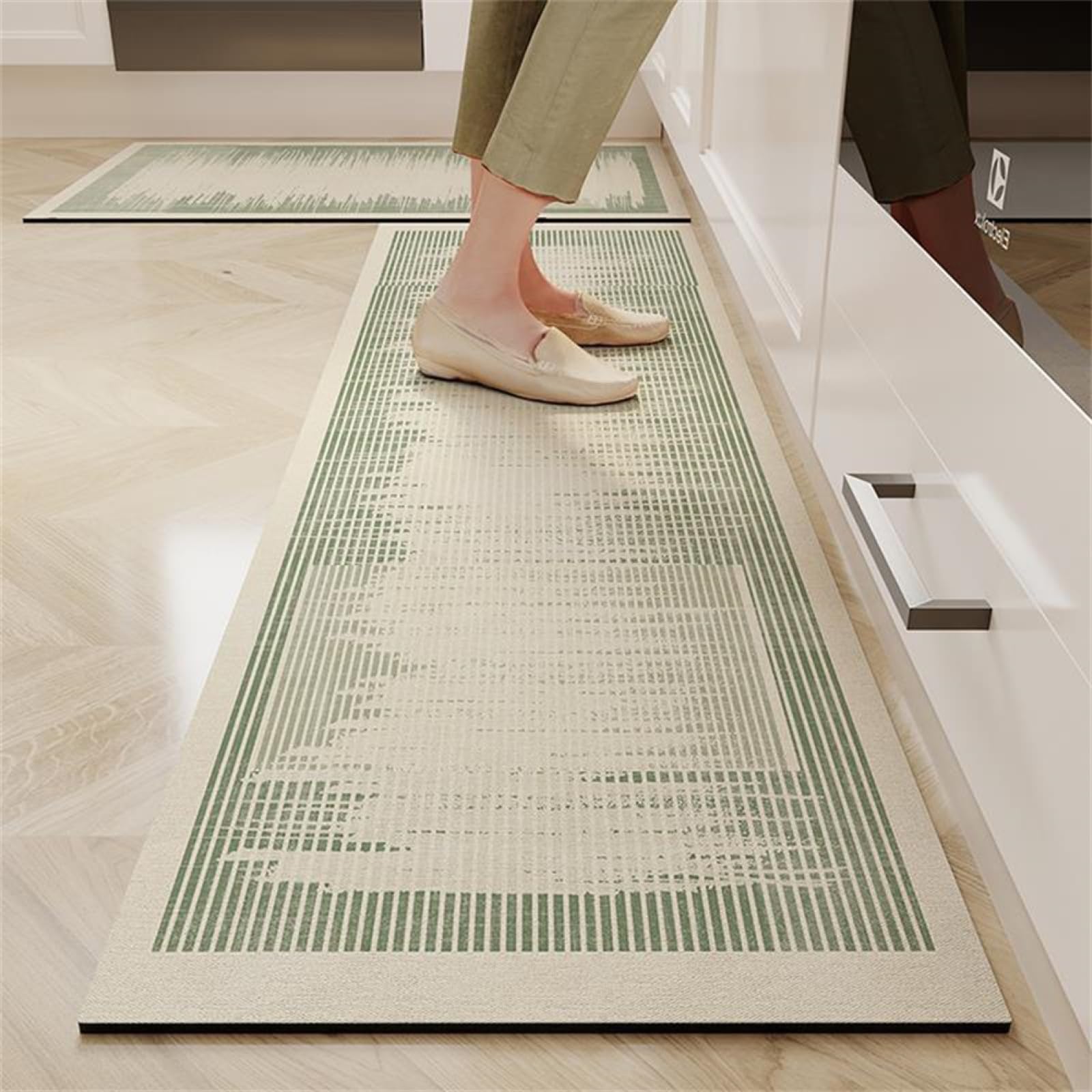 KüChenläUfer KüChenmatte 45x120cm, KüChenteppich Waschbar rutschfest, Teppich LäUfer Flur FußMatte Badematten, Wasser öL Aufnehmen Teppich KüChe Set, KüChe Wohnzimmer, Badezimmer Light Green