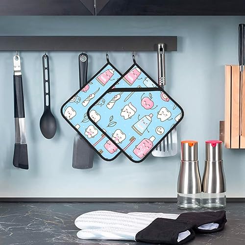 Miniatura 7 de Divertidos soportes para ollas de dientes para pasta de dientes, almohadillas calientes para cocina, juego de 2 agarraderas resistentes al calor,