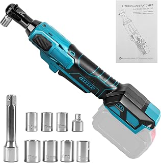 3/8" Cordless Ratchet Wrench Compatible with Makita 18V Battery (NO Battery), 80N.m Brushless Electric Socket Wrench with 1/4" Adapter, Extended Rod and 7 Sockets
