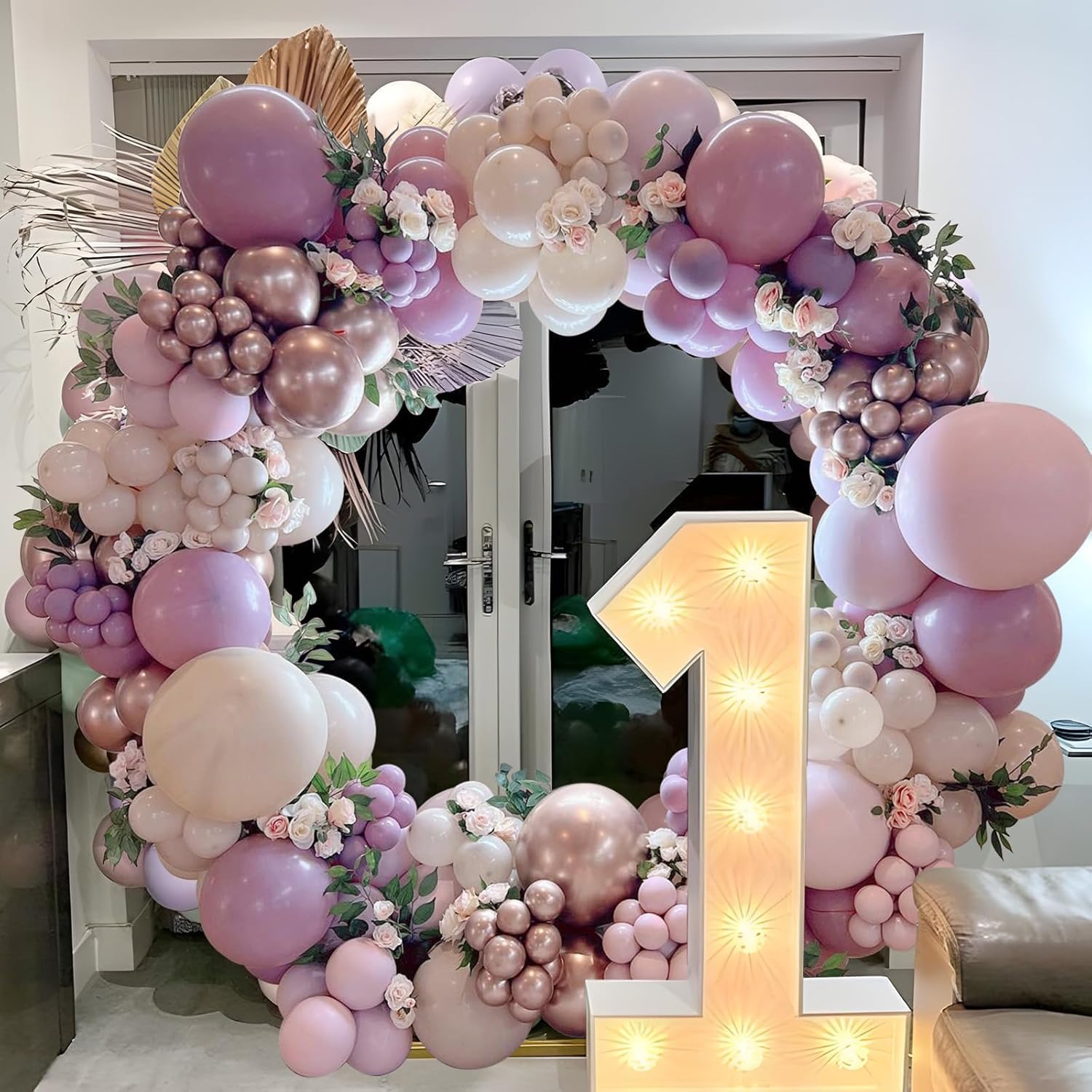 Kit Arco Palloncini Rosa Viola, 97pz Ghirlanda Palloncini Viola Rosa Pastello con Palloncini Lilla Palloncini Oro Rosa Bianco per Decorazioni Compleanno Baby Shower Battesimo Nascita Bimba Matrimonio
