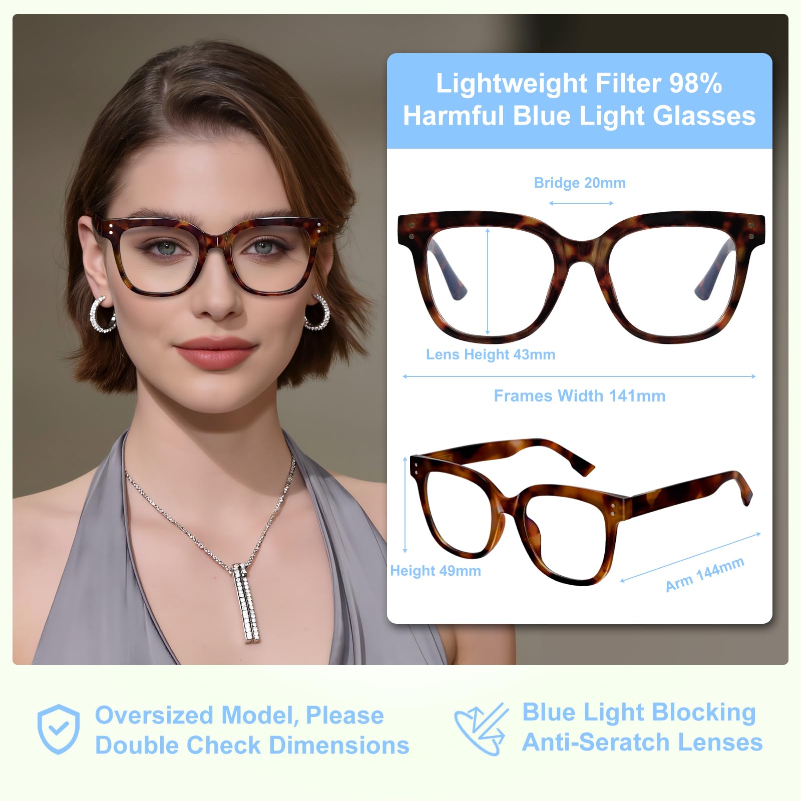 Lunettes anti-lumière bleue pour homme et femme, lunettes surdimensionnées à la lumière bleue tendance pour un meilleur sommeil, anti-fatigue et fatigue oculaire