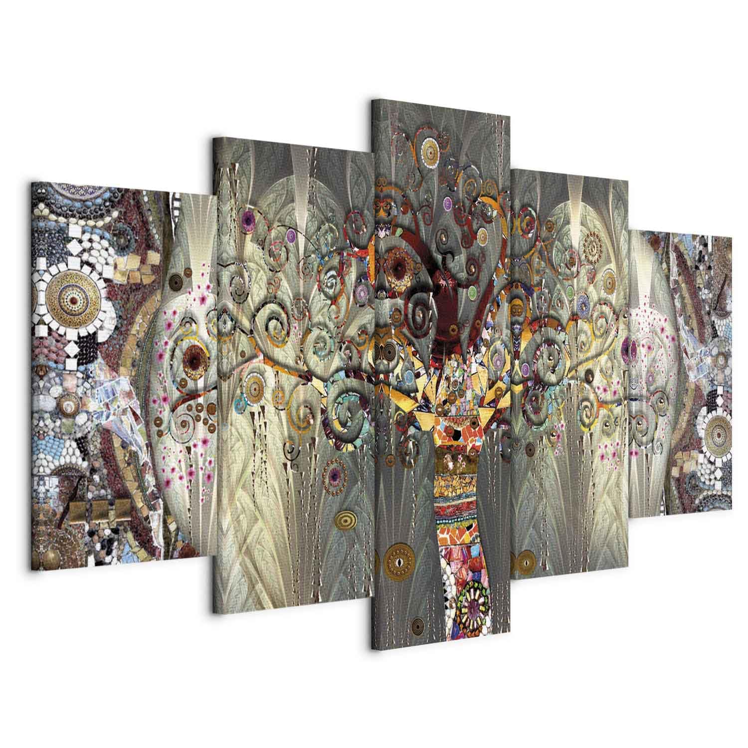 murando Quadro 150x75 cm 5 pezzi Stampa su tela XXL Immagini moderni Murale Fotografia Grafica Decorazione da parete Astratto Klimt Albero l-A-0005-b-n
