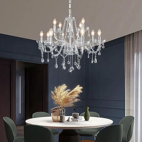 Miniatura 6 de Mordern - Elegante lámpara de araña de cristal con 12 luces, lámpara colgante LED, lámpara de techo para dormitorio, sala de estar, comedor,