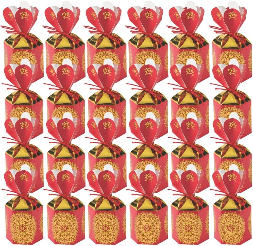 Fun Express Indian Wedding Vertical Favor Boxes with Gold Foil - Party Supplies - 24 Pieces