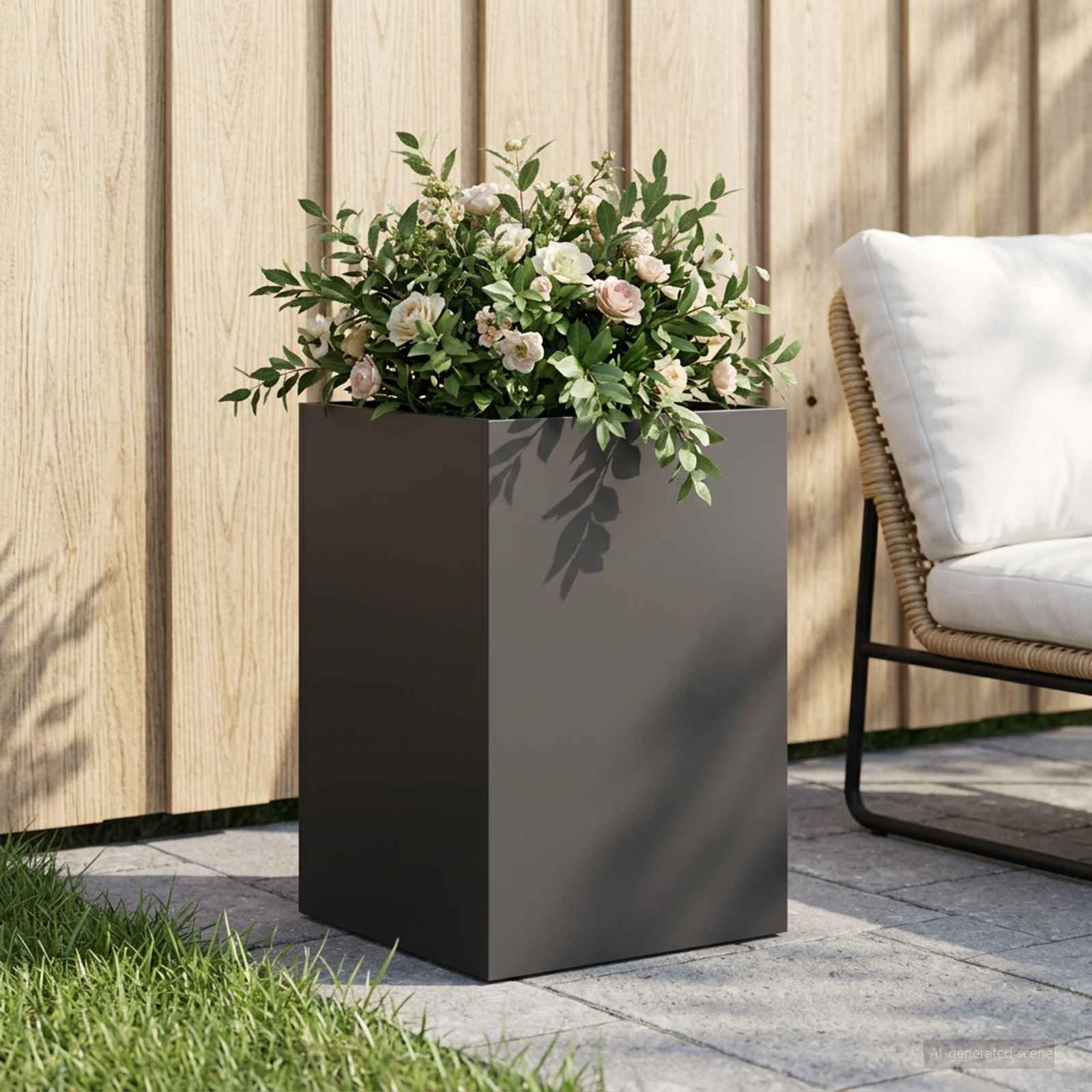 Genérico Macetero de Jardín Negro 40 x 40 x 60 cm Acero Laminado en frío,Casa y jardín,Maceteros y jardineras,7.4 kg-8005876