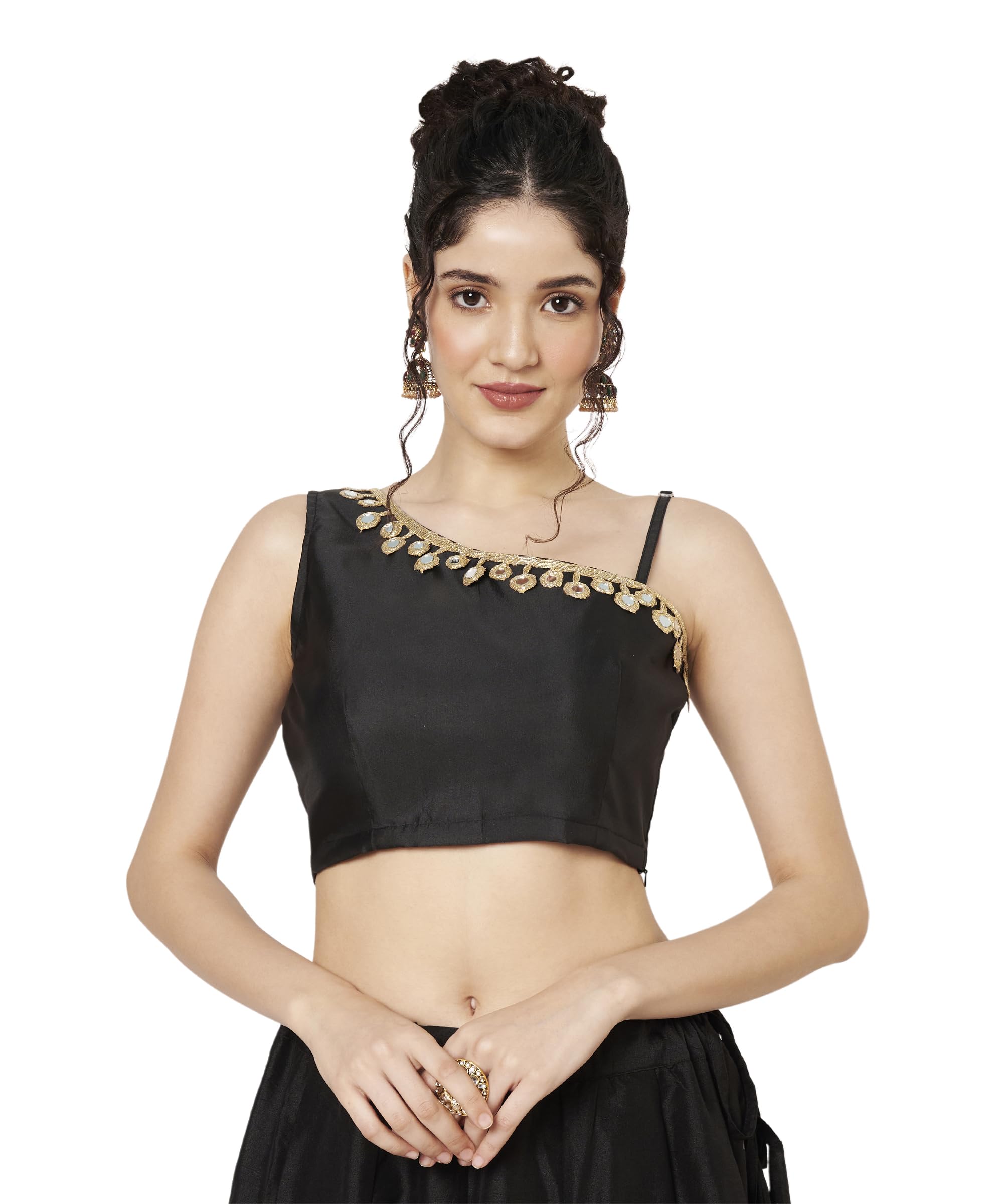 studio rasa Silk Blend One Shoulder Embellished Readymade Blouse for Festive Wedding Party-picture-21