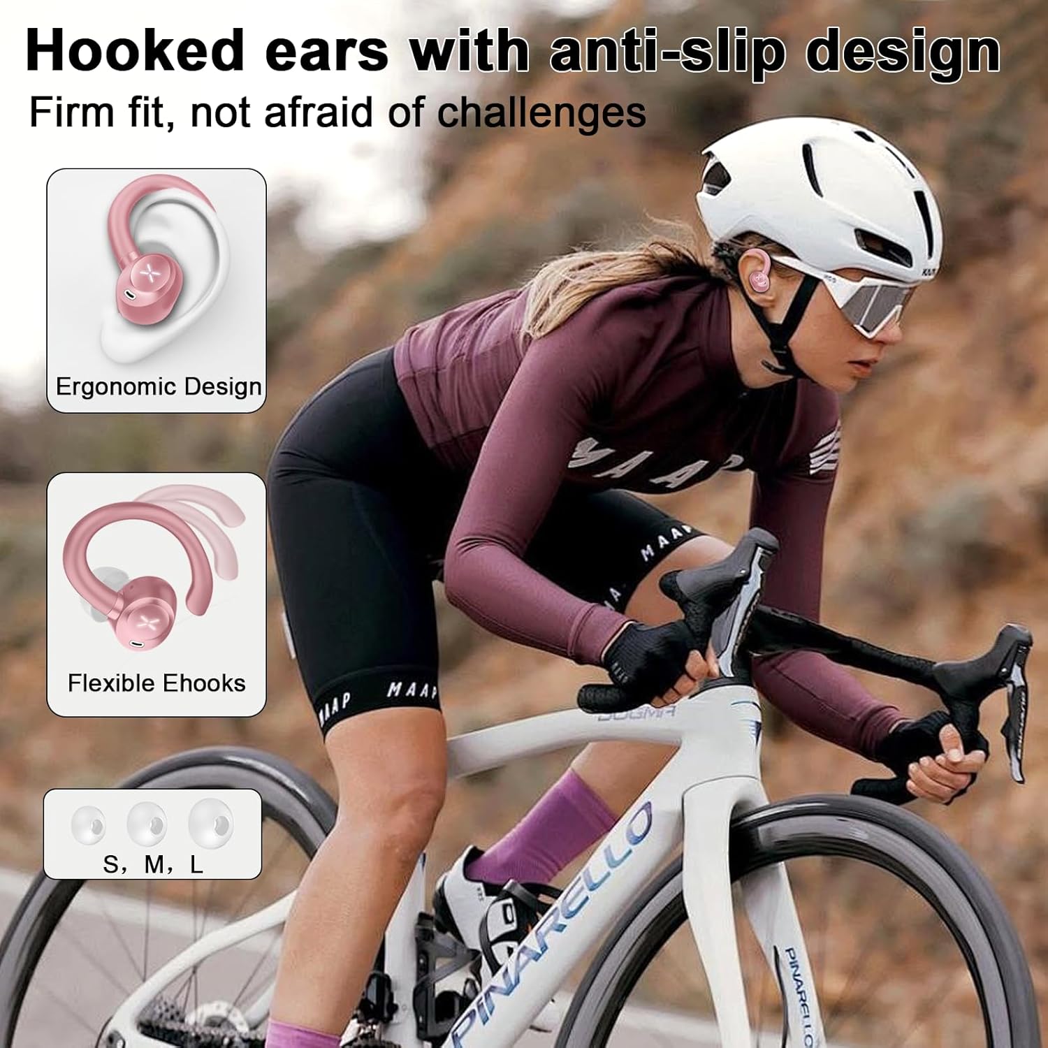 Wireless Earbuds, Sports Bluetooth 5.4 Headphones, Bass Sound 50Hrs Playtime Ear buds with Noise Cancelling Mic, Fast Charging Digital Display IPX7 Waterproof Earphones for Workout/Sports (Rose Gold) - Image 4