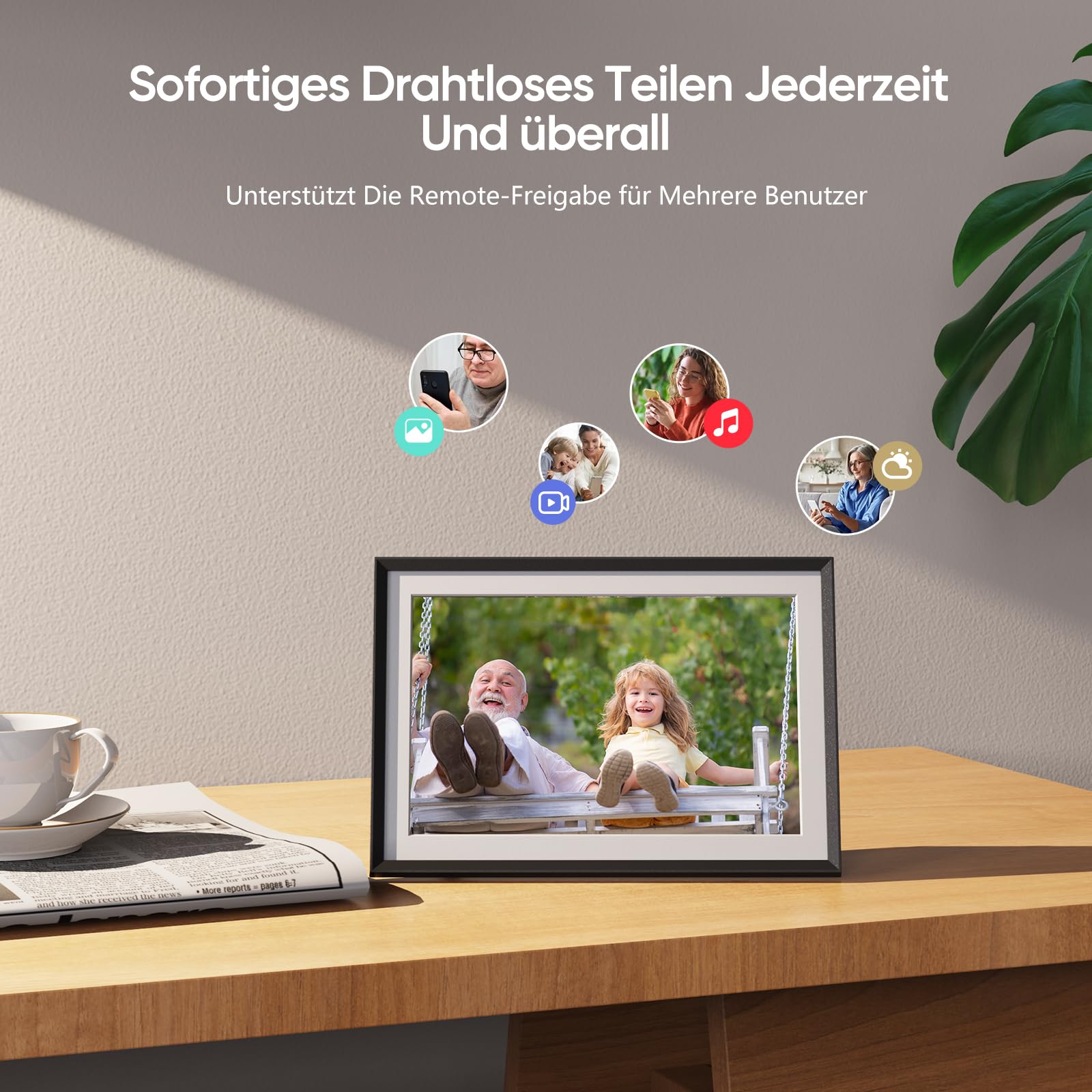 ARZOPA Digitaler Bilderrahmen WLAN 10,1 Zoll IPS Touchscreen mit 32GB Frameo Fernfreigabe