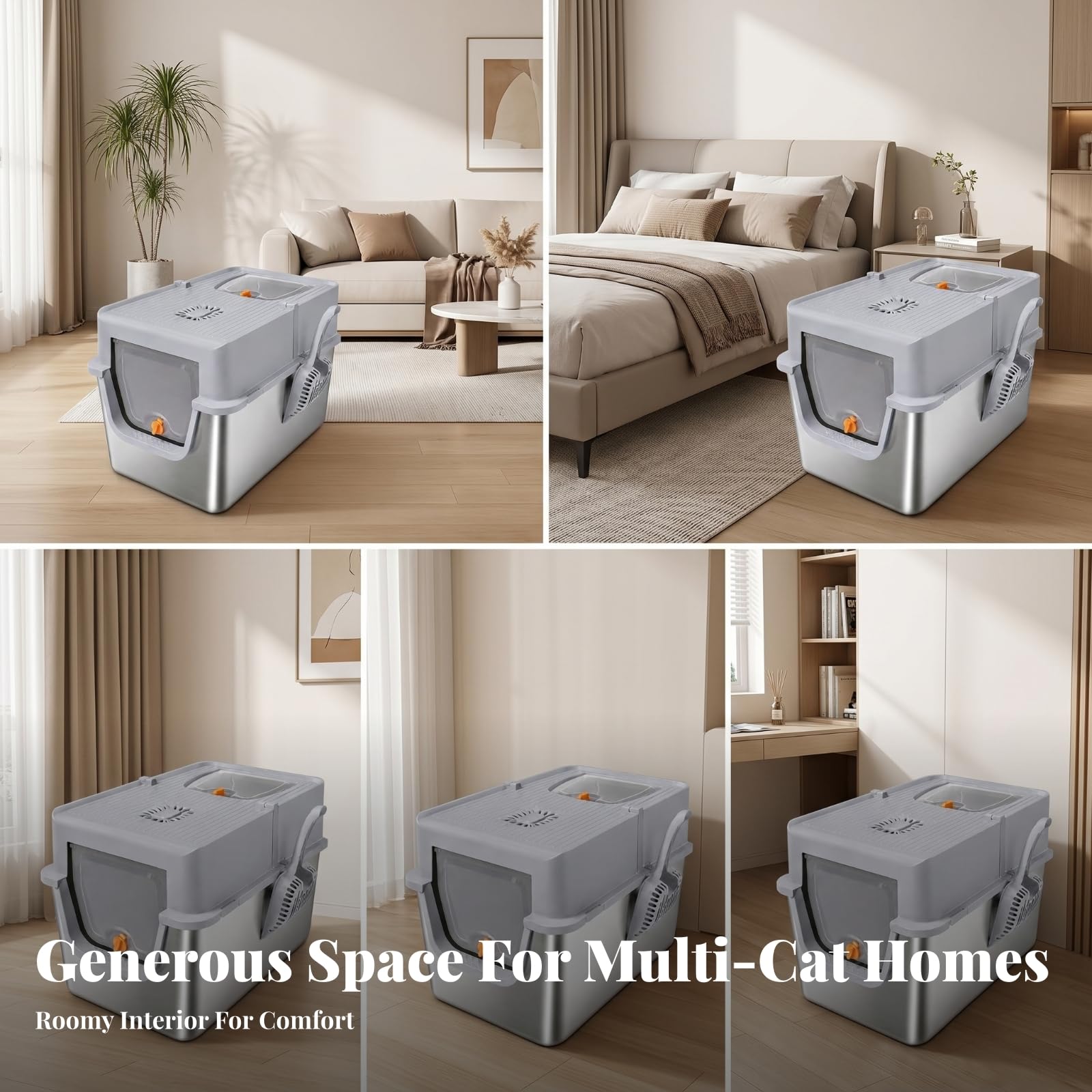 Enclosed Litter Container Lettiera Chiusa Gatto Cassettina Gatti Toilette Gatti Box Sabbia in Acciaio Inox con Ingresso Frontale E Apertura Dall Alto, Grigio Scuro, style to 3