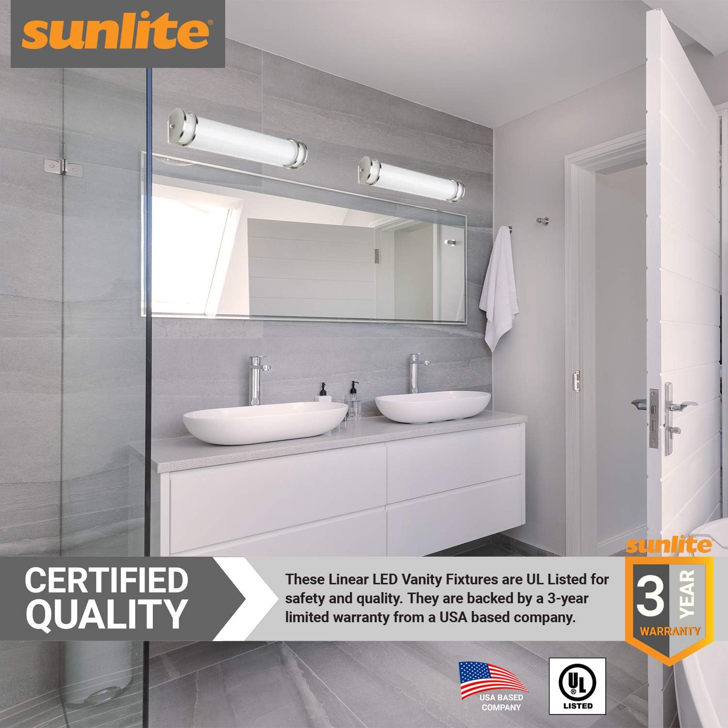 SUNLITE 49141-SU LED Half-Cylinder Bathroom Vanity Light Fixture, Dimmable, 36 Watts, (360W Equivalent) 3060 Lumens, Brushed Nickel Finish, Energy Star Certified, Inch, 30k-warm White