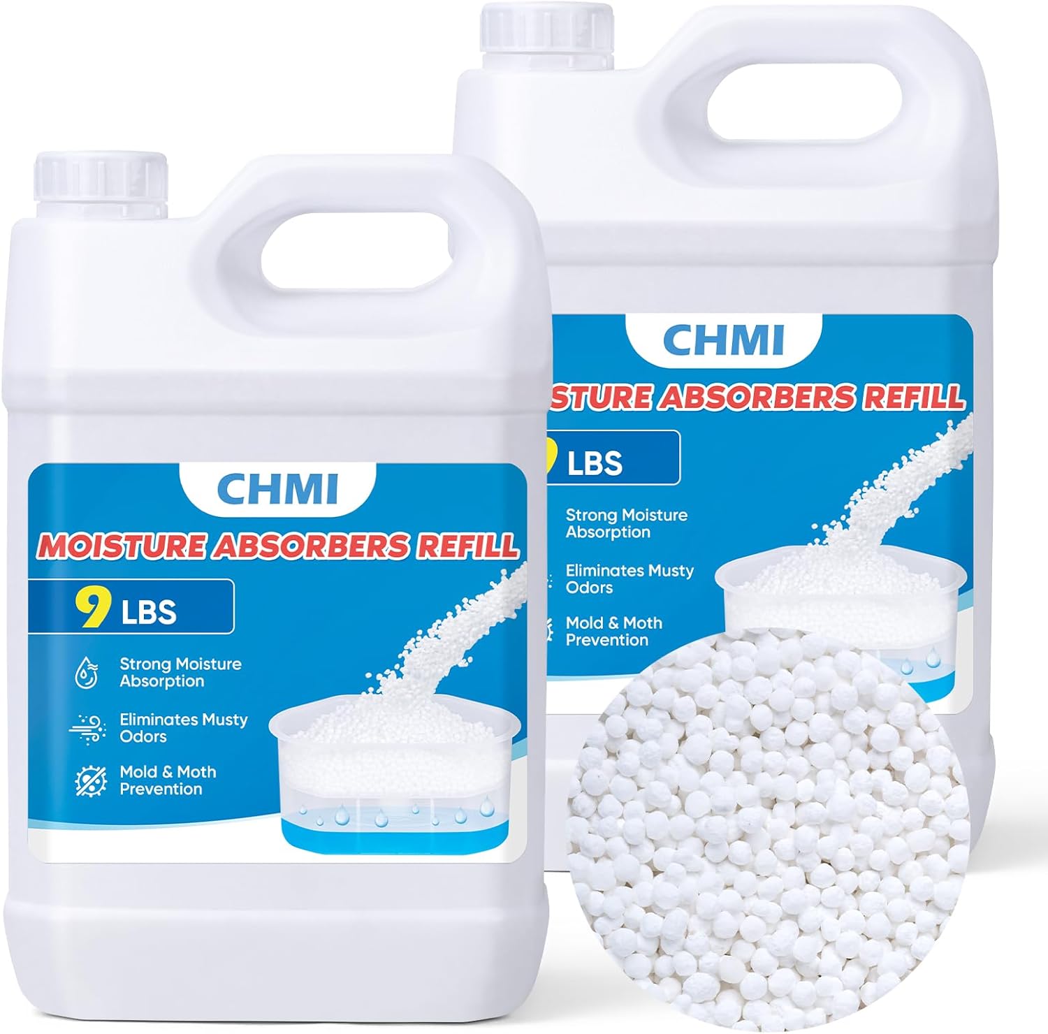 CHMI Moisture Absorber Refill Beads (18 LBS) – Universal Calcium Chloride Refills for Dehumidifier Buckets – High-Capacity Odor Eliminator for Basements, Closets, RVs & Laundry Rooms – Fragrance Free.